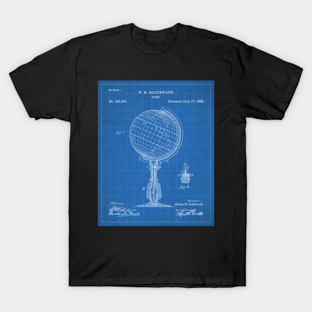 Atlas Globe Map Patent - World Traveler Teacher Classroom Art - Blueprint T-Shirt by patentpress